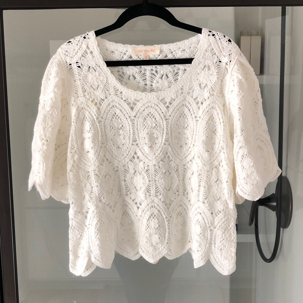 Anthropologie off white Crochet Open knit sweater festival boho western beachy S